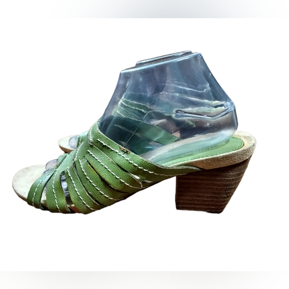 Merona 9 Sandals Open Toe Shoes Green 3" Heel Block Footwear (0956)